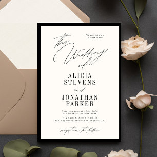 Formal black and ivory classic typography wedding invitation