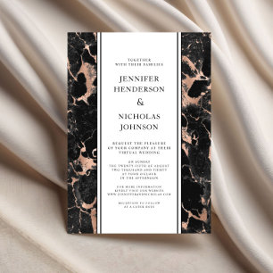 Formal Black And Rose Gold Marble Virtual Wedding Invitation
