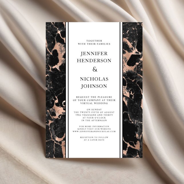 Formal Black And Rose Gold Marble Virtual Wedding Invitation (Formal Black And Rose Gold Marble Virtual Wedding Invitation)