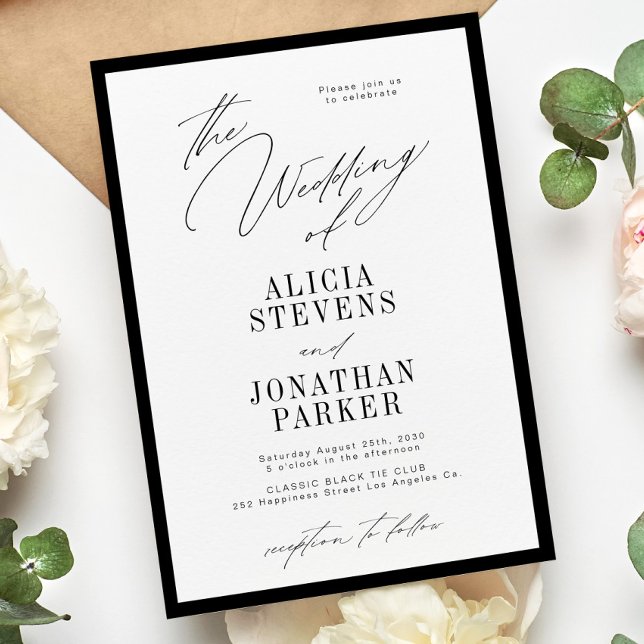 Formal black and white classic typography wedding invitation (Creator Uploaded)