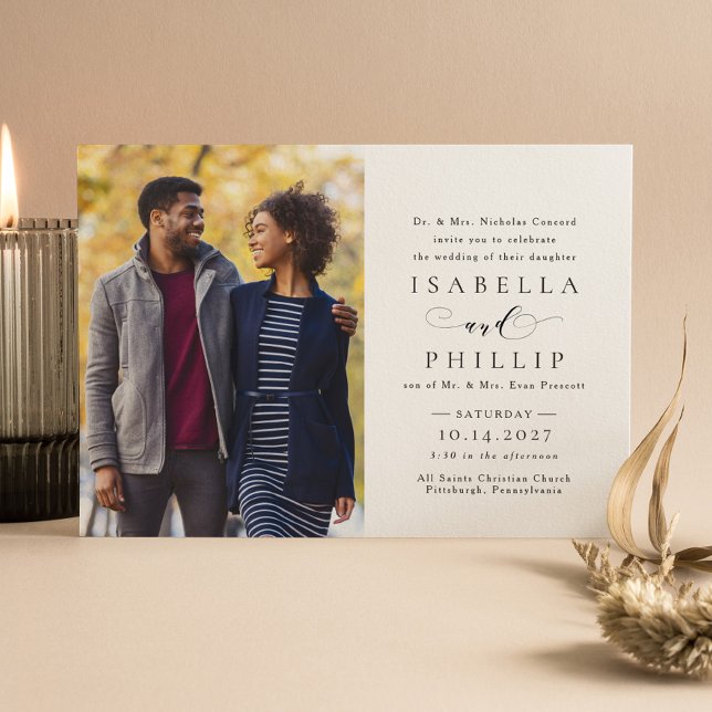 Formal black and white elegant photo wedding invitation (Creator Uploaded)