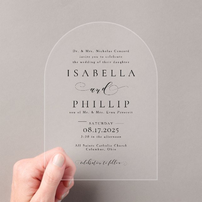 Formal black and white elegant wedding acrylic invitations (Insitu (Handheld))