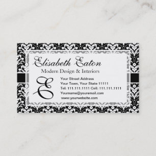 Formal Black and White Retro Damask Art Deco Style Business Card