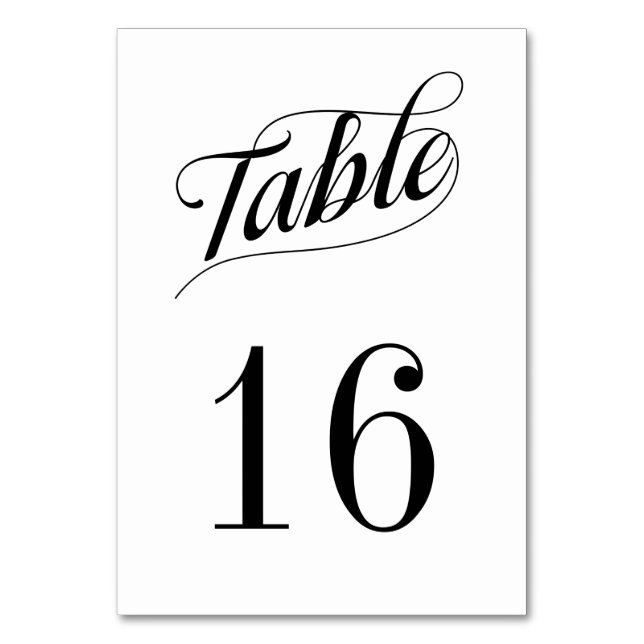 Formal Black and White Table Number Card (Front)