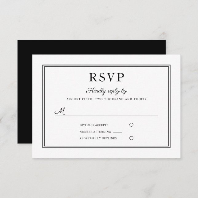 Formal Black And White Wedding RSVP Card (Front/Back)