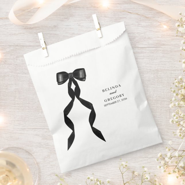 Formal Black Bow Ribbon Elegant Wedding Favour Bag (Clipped)