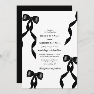 Formal Black Bow Ribbon Elegant Wedding Invitation