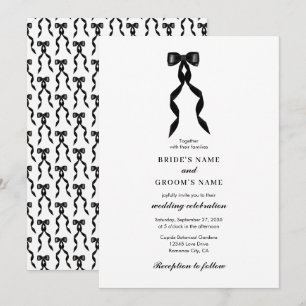 Formal Black Bow Ribbon Elegant Wedding Invitation