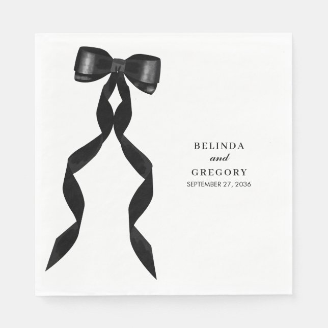 Formal Black Bow Ribbon Elegant Wedding Napkin (Front)