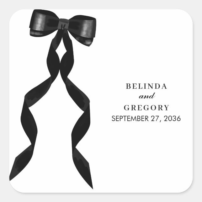 Formal Black Bow Ribbon Elegant Wedding Square Sticker (Front)