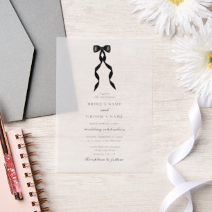 Formal Black Bow Ribbon Forma Wedding Overlay Vellum Invitations