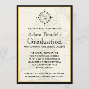 Formal Black Compass Map Graduation Announcements