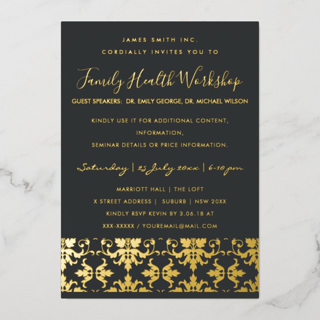 Formal Black Gold Damask Classic Workshop Event (Front)