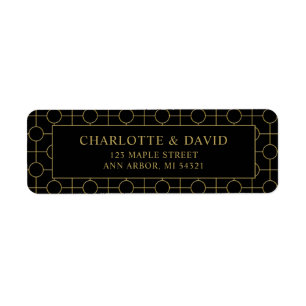 Formal Black Gold Geometric Wedding Label Return Address Label
