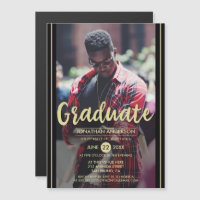 Formal Black & Gold Stripes & Script Grad Photo