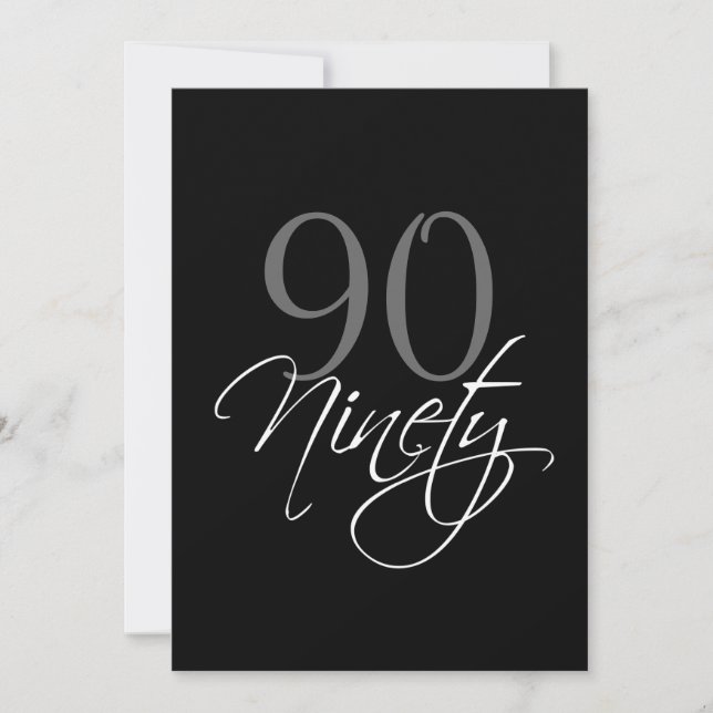 Formal Black Grey 90th Birthday Invitation (Front)