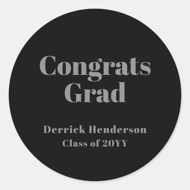 Formal Black Grey Congrats Grad Round Sticker (Front)