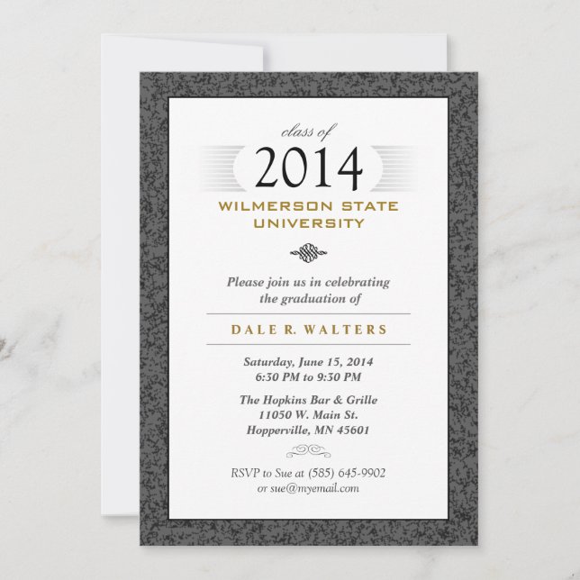 Formal Black Grey & Gold Graduation Invitation (Front)