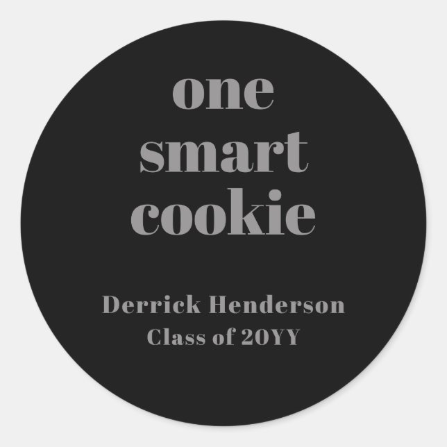 Formal Black Grey One Smart Cookie Round Sticker (Front)