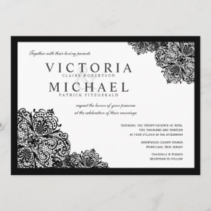 Formal Black Lace Square Wedding Invitations