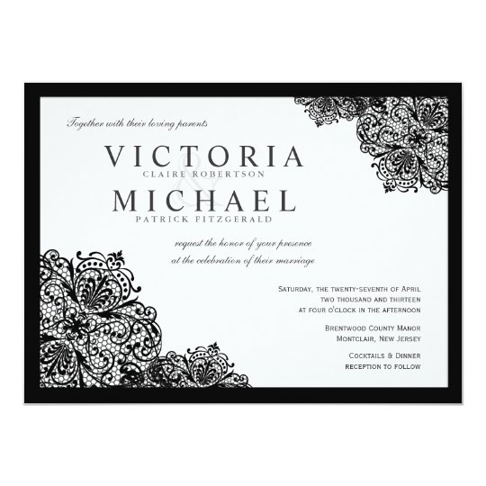 Formal Black Lace Square Wedding Invitations