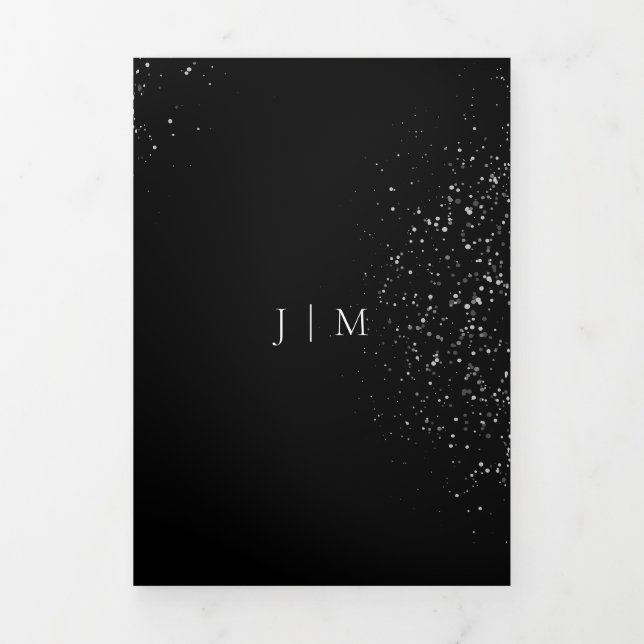 Formal Black Modern Dots Wedding Tri-Fold Card (Cover)