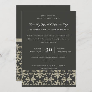 FORMAL BLACK SILVER DAMASK CLASSIC WORKSHOP EVENT INVITATION