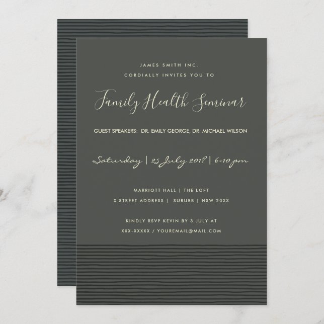FORMAL BLACK SKETCH STRIPE LINE TALK SEMINAR EVENT INVITATION (Front/Back)