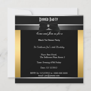 Formal Black Tie Birthday Dinner Party Invitation