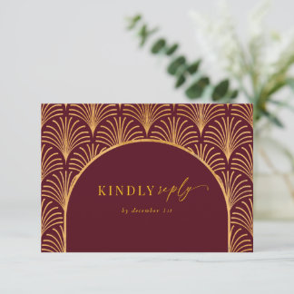 Formal Black Tie Gold Art Deco RSVP with Meals Card