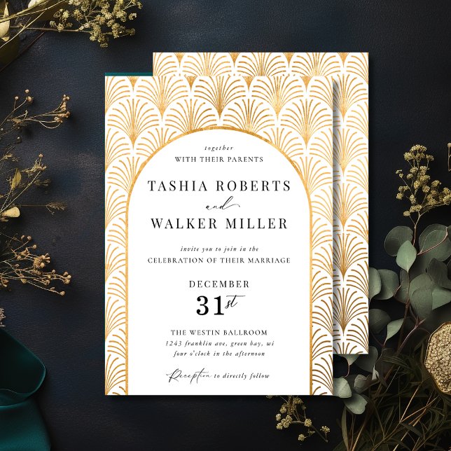 Formal Black Tie Gold Art Deco Wedding Invitation (Creator Uploaded)