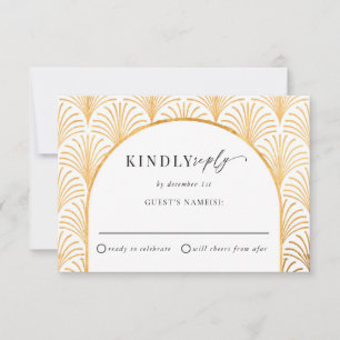 Formal Black Tie Gold Art Deco Wedding RSVP Card