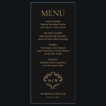 Formal black tie Wedding Crest Monogram Custom  Menu<br><div class="desc">Enhance your wedding reception with this Formal Wedding Crest Monogram Custom black gold hue Menu. Featuring an elegant crest and monogram design,  this menu adds a touch of sophistication to your special day. Personalise with your names and wedding details to create a memorable dining experience for your guests.</div>