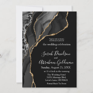 Formal Black Tie Wedding Invitations - Black Gold