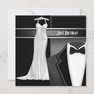 Formal Black Tie White dress Birthday Invitation