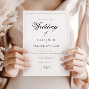 Formal Black White Calligraphy Wedding  Invitation