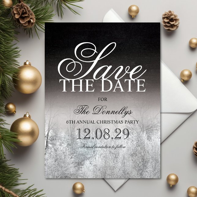 Formal Black White Christmas Party Save the Date Announcement Postcard (Creator Uploaded)