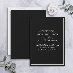 Formal Black & White Classic Script Wedding Invitation