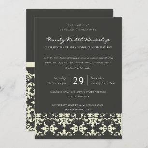 FORMAL BLACK WHITE DAMASK CLASSIC WORKSHOP EVENT INVITATION