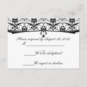 Formal Black White Damask RSVP Cards