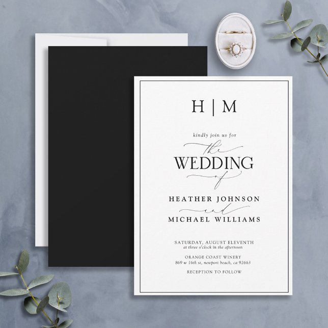 Formal Black White Monogram Calligraphy Wedding Invitation (Creator Uploaded)