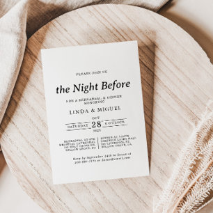 Formal Black White Night Before Rehearsal Dinner Invitation