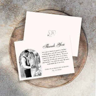 Formal Black White Photo Elegant Script Wedding Thank You Card