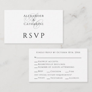 Formal Black White Wedding Monogram RSVP Card