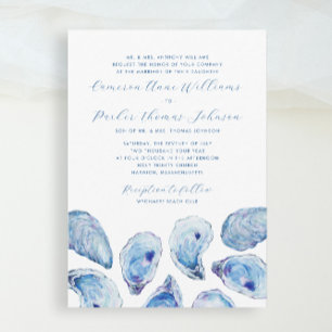 Formal Blue Oyster Watercolor Traditional Wedding Invitation