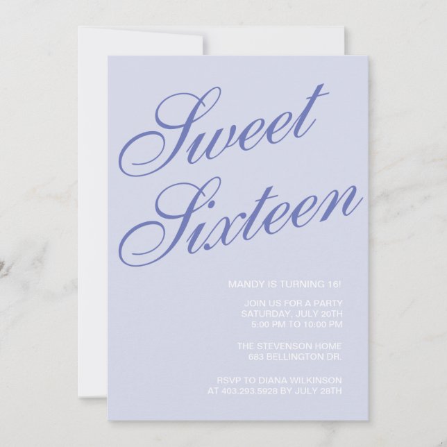 Formal Blue Sweet 16 Invitations (Front)