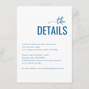 Formal Blue Typographic Details Enclosure Card
