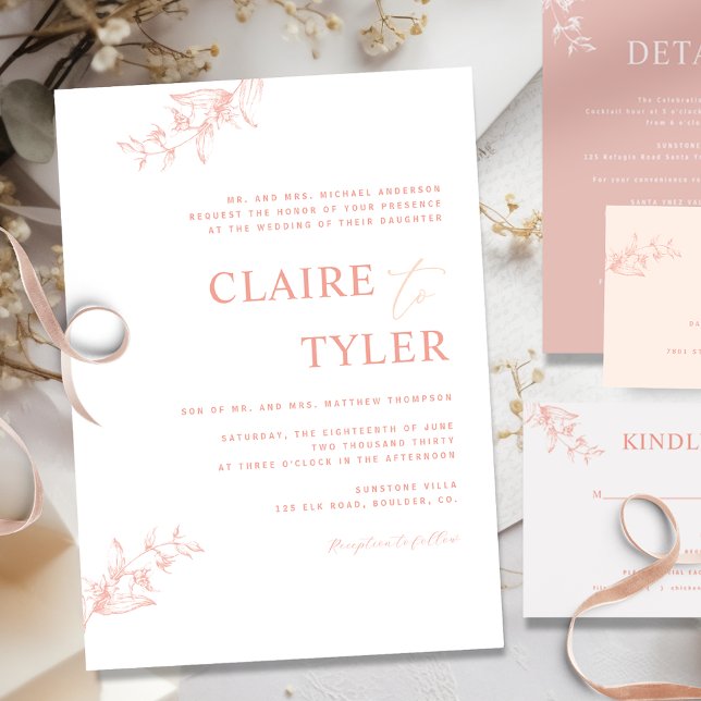 Formal Blush Pink, Peach Modern Typography Wedding Invitation (Creator Uploaded)