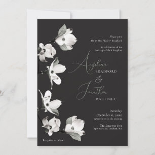 Formal Botanicial Dogwood Black White Sage Invitat Invitation