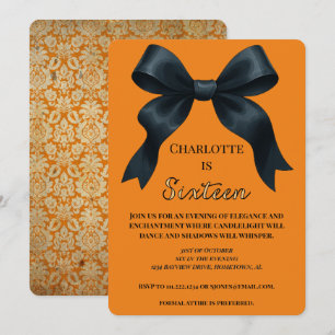 Formal Bow Halloween Birthday Invite - Orange